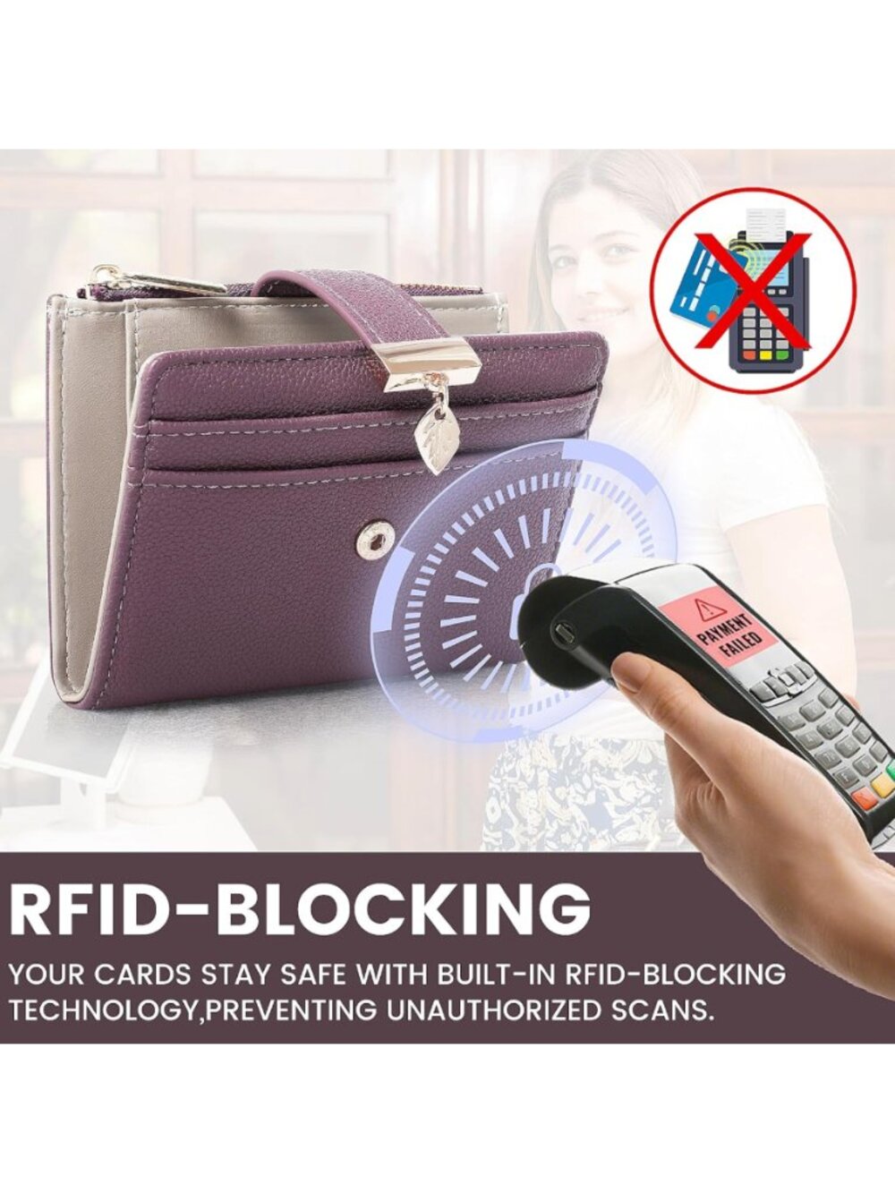 Women's Small Wallet, RFID Blocking Bifold Soft Leather Card Holder, DEEP PURPLE - Picture 4 of 6